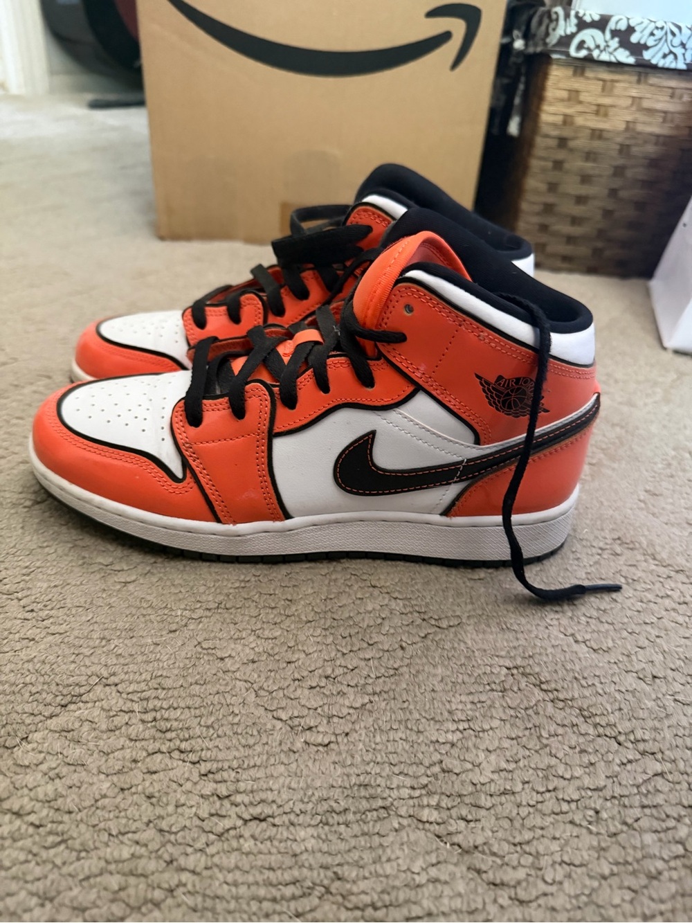 Nike Jordans High-Top Sneakers in Orange, White & Black